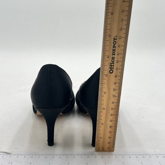 FSJ Black Mid Heels Pointed Toe Slip on Pumps D'Orsay Pleated Satin Shoes - Picture 5 of 8